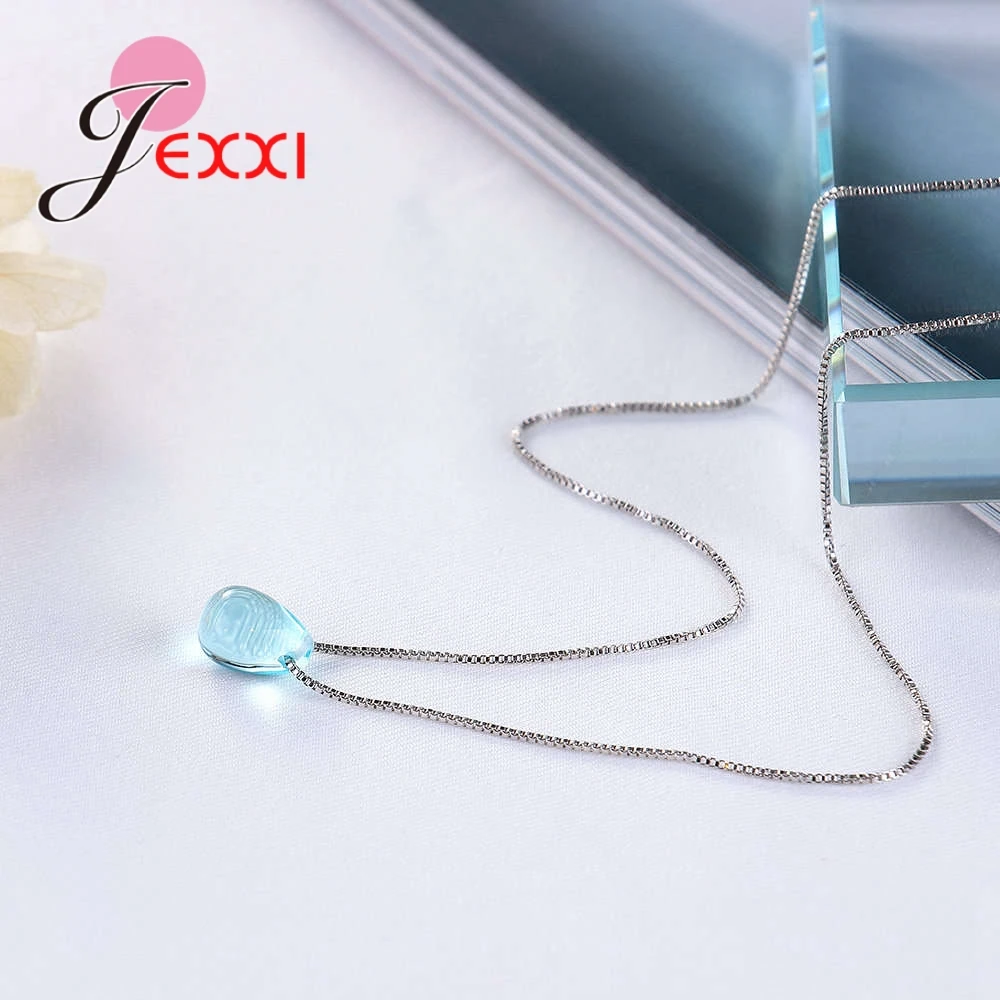 Оптовая цена модное ожерелье JEXXI из прозрачной синей овальной подвески цепочка в