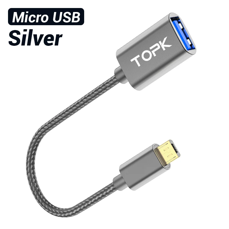 Gray TOPK Micro USB OTG кабель адаптер для samsung Xiaomi huawei USB разъем Android USB 2,0 OTG адаптер - Color: Gray