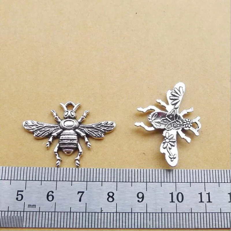 

Hot 25pcs 23x32mm Zinc Alloy Bee Charms Pendant Antique Silver Plated Charm Jewelry Findings Accessories For DIY