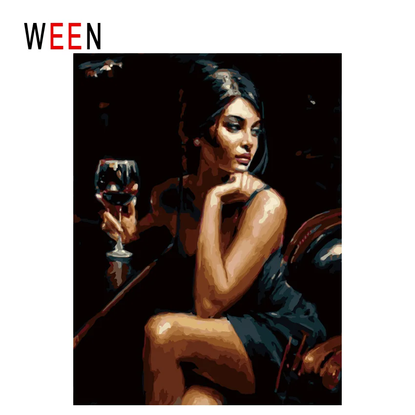 WEEN Woman Drinking-DIY масляная краска по номерам, Настенная картина в рамке, Масляная Краска на холсте по номерам, домашний декор, картина 40x50 см