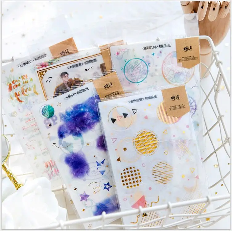 

3 pages/pack gold stamping starry sky space flowers Decorative Planner Stickers DIY Diary Scrapbooking Phone Index Seal Stickers