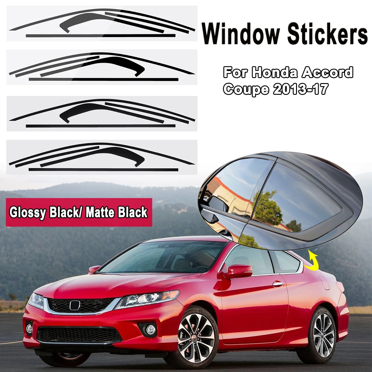 Автомобильные наклейки s для Honda для Accord для Coupe 9th 2013 матовая глянцевая черная оконная рамка, декоративные наклейки