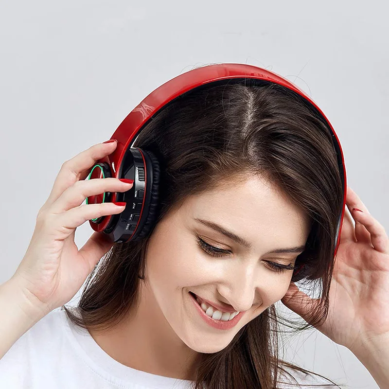 5,0 Bluetooth наушники с микрофоном светодиодный светильник для дыхания складной Hi-Fi глубокий бас беспроводной над ухом выдвижной Поддержка TF карты
