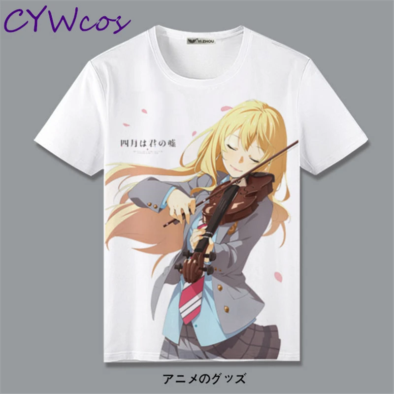 Miyazono Kaori Sawabe Tsubaki Arima Kousei/футболка с короткими рукавами рисунком из мультфильма