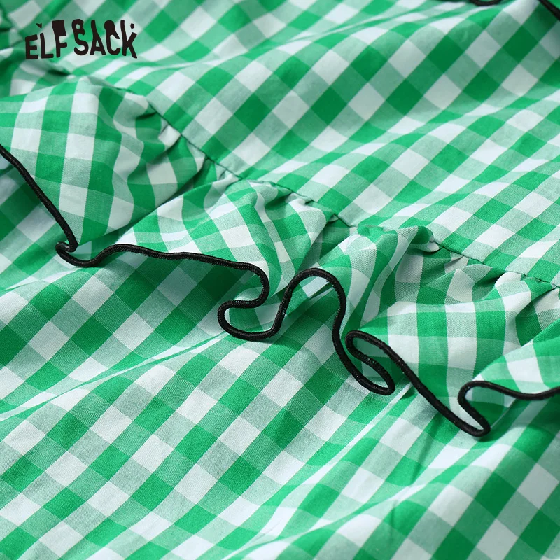 Женское клетчатое платье ELFSACK белое вечернее с v образным вырезом открытыми