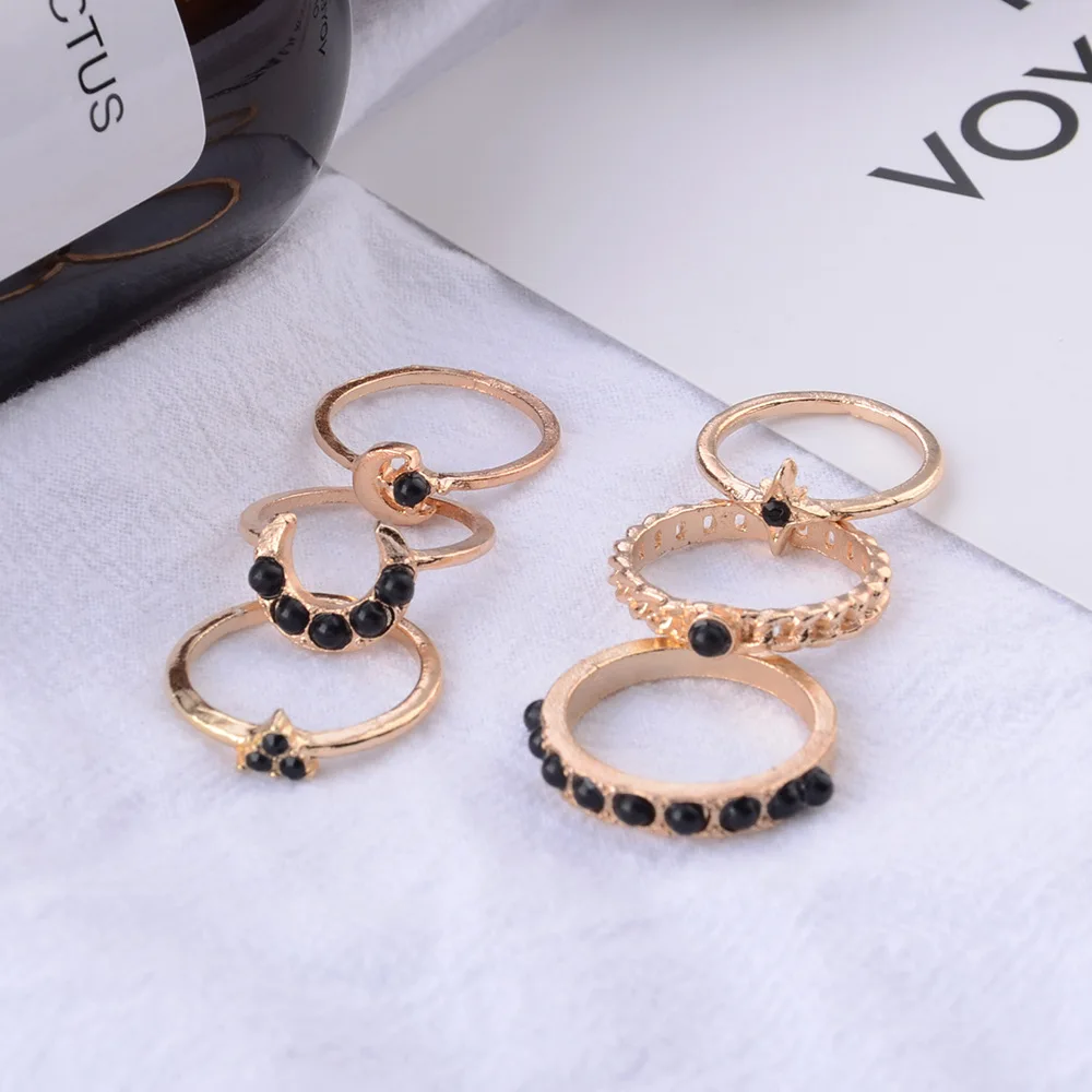 6 шт./компл. женский набор колец средней длины в стиле ретро с геометрическими