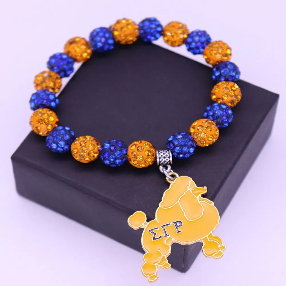 Двойной нос синие желтые хрустальные бусины греческая буква Sigma Gamma Rho Poodle