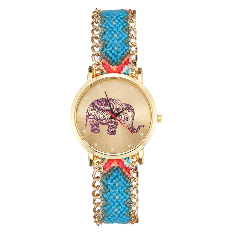 TANGKA 2017 модные ретро ткачество золотые женские часы браслет круглый слон Дамское