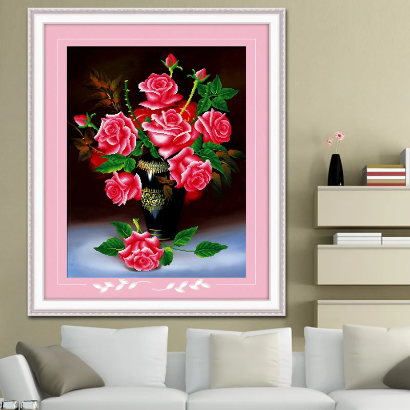 NEW 3D Diamond Painting Cross Stitch Red rose Floral Vase Needlework Embroidery Flower round Decorative 26*30cm | Дом и сад