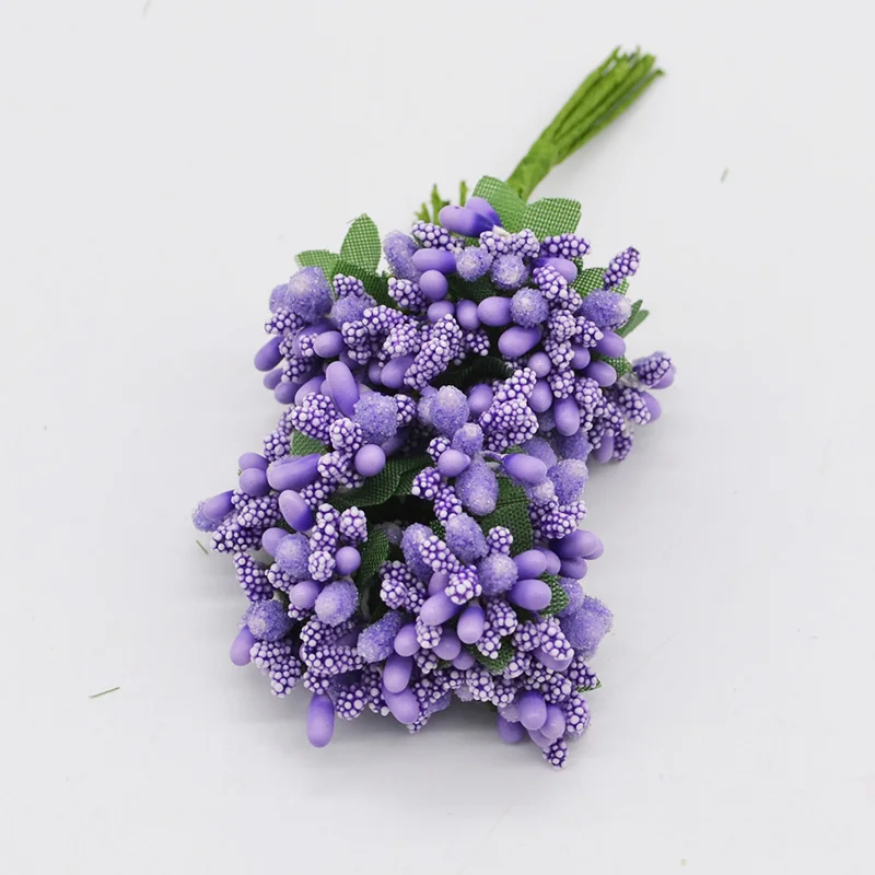 purple 24 шт., искусственная мини шелковица, тычинка, декоративная проволока для цветов, стебель для рукоделия, венки, листья для свадьбы, украшения для вечеринки - Цвет: purple