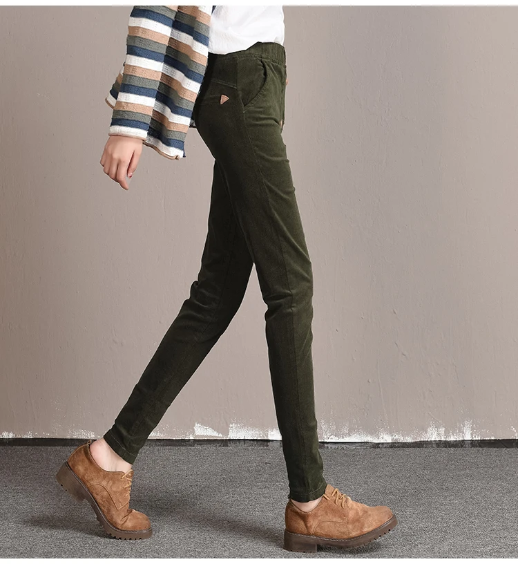 Карандаш Штаны для женщин вельветовые повседневные Капри высокой талией синий