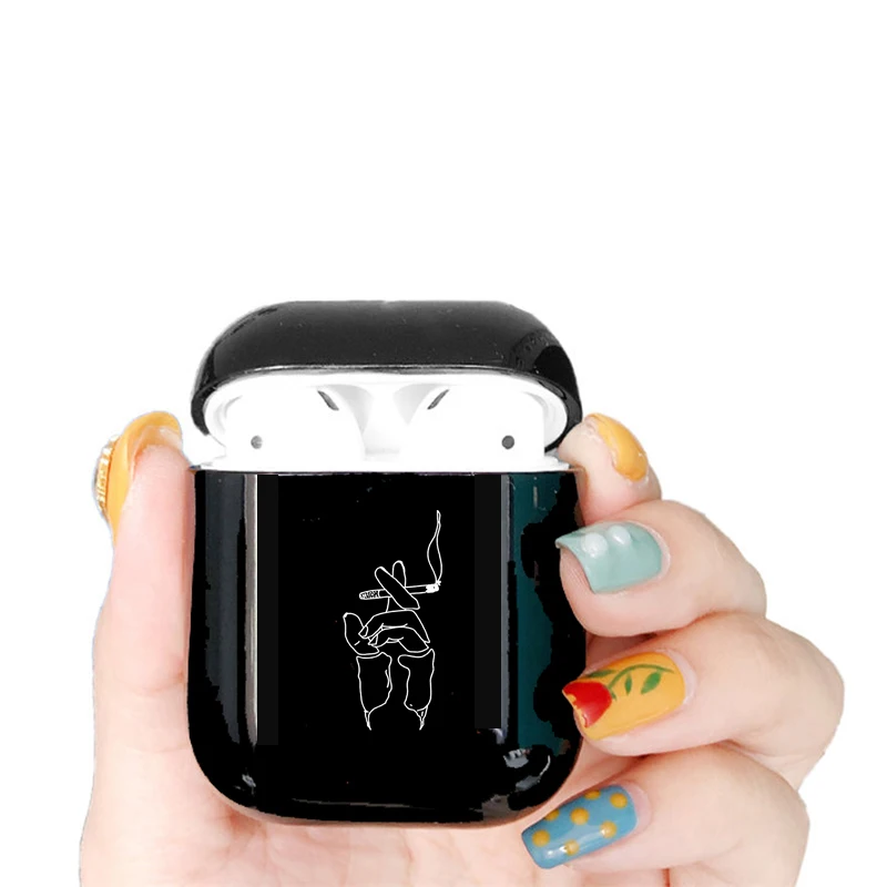 I01026S Милый чехол для Apple airpods, чехол с мультяшным граффити, мессенджем и цитатами, Bluetooth, чехол для наушников Airpods, черный Жесткий Чехол - Цвет: I01026S