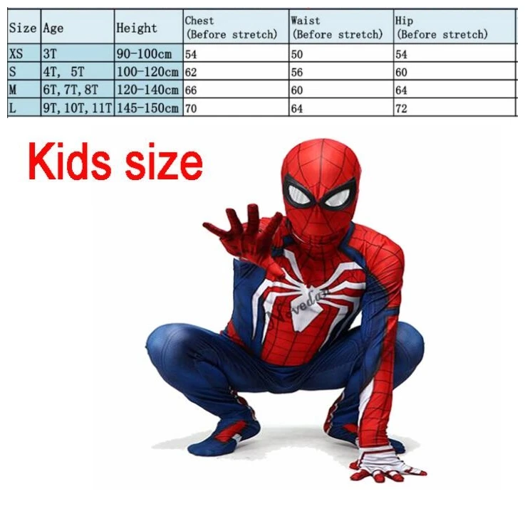 Kids size Ps4 Insomniac костюм 3D принт спандекс игры Spidey Косплей костюмы на Хэллоуин для мужчин взрослых детей - Цвет: Kids size