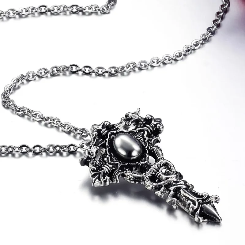 Крест Ожерелье Прохладный хип-хоп рок-н-ролл крест на спине два драконов защитить