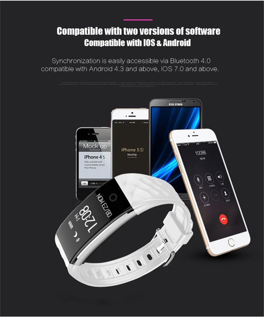 S2 Bluetooth 4,0 Smart Браслет монитор сердечного ритма OLED Фитнес шаг браслет для Android IOS Телефон pk fitbits MIBAND 3