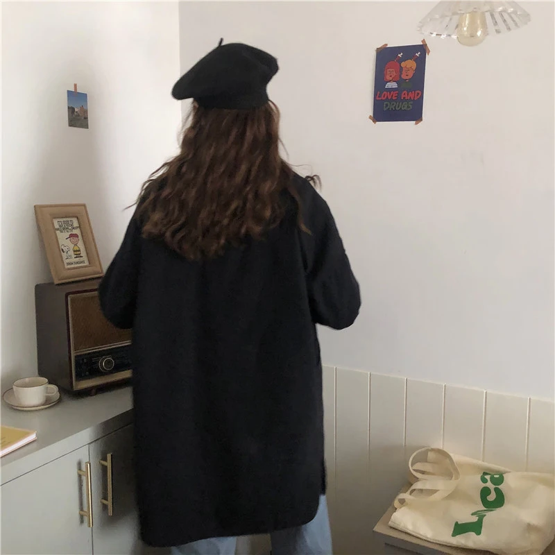 

2019 spring new Korean version loose thin Medium length single-breasted jacket women's casual simple wild jacket female l42