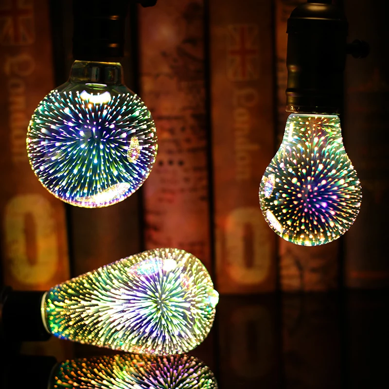LED E27 3D лампы 240 В 220 фейерверк Эдисон ST64 G95 A60 G80 G125 Новинка для фестиваля