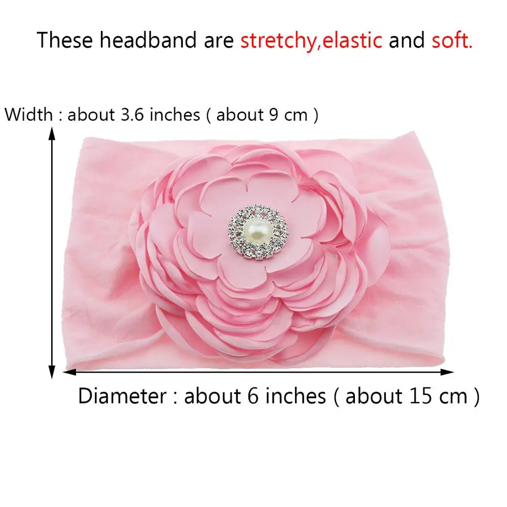 1PCS Camellia Flower Rhinestone Pearl Infant Summer Girl Stretchy Soft Headband Children Festival Gift Birthday Hair Accessories | Детская