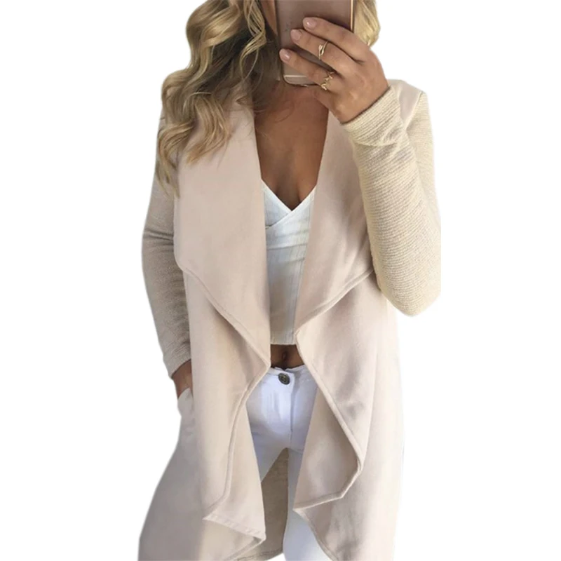 Женская Осенняя куртка Cardican повседневная с длинным рукавом и отложным