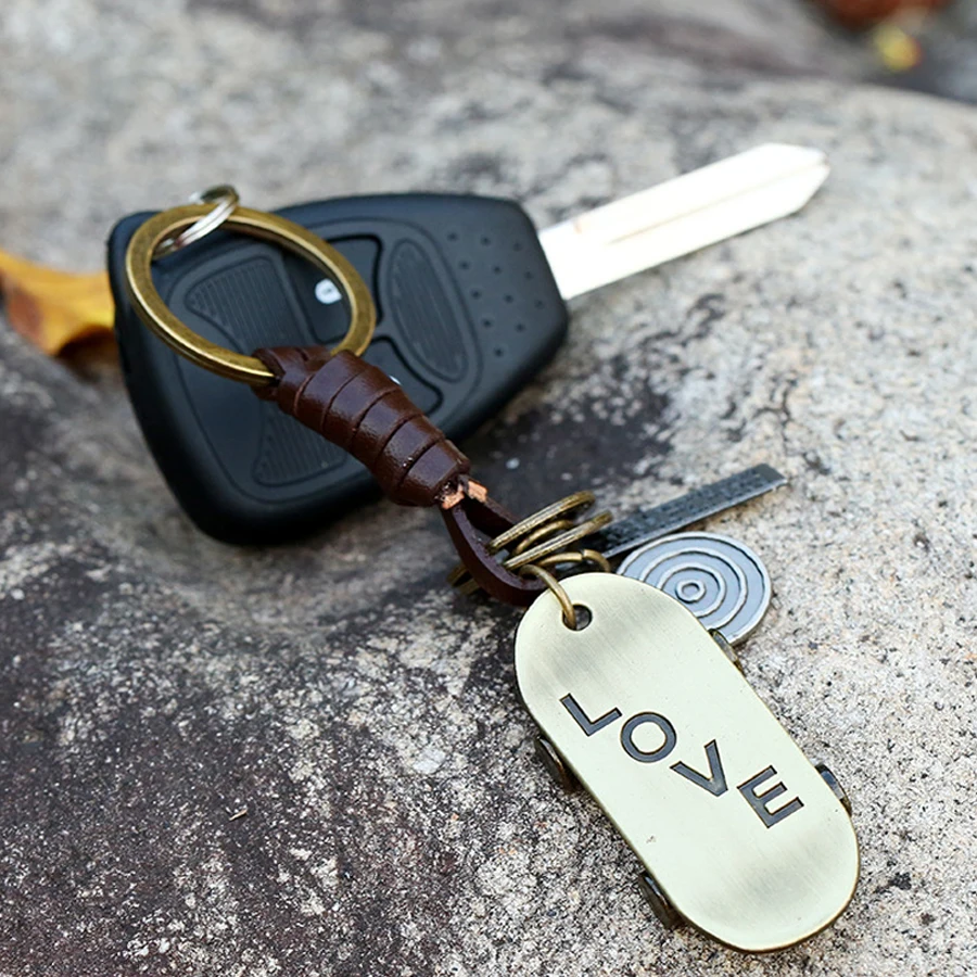 Винтажный Брелок Love для скутера брелок из сплава и натуральной кожи автомобиля