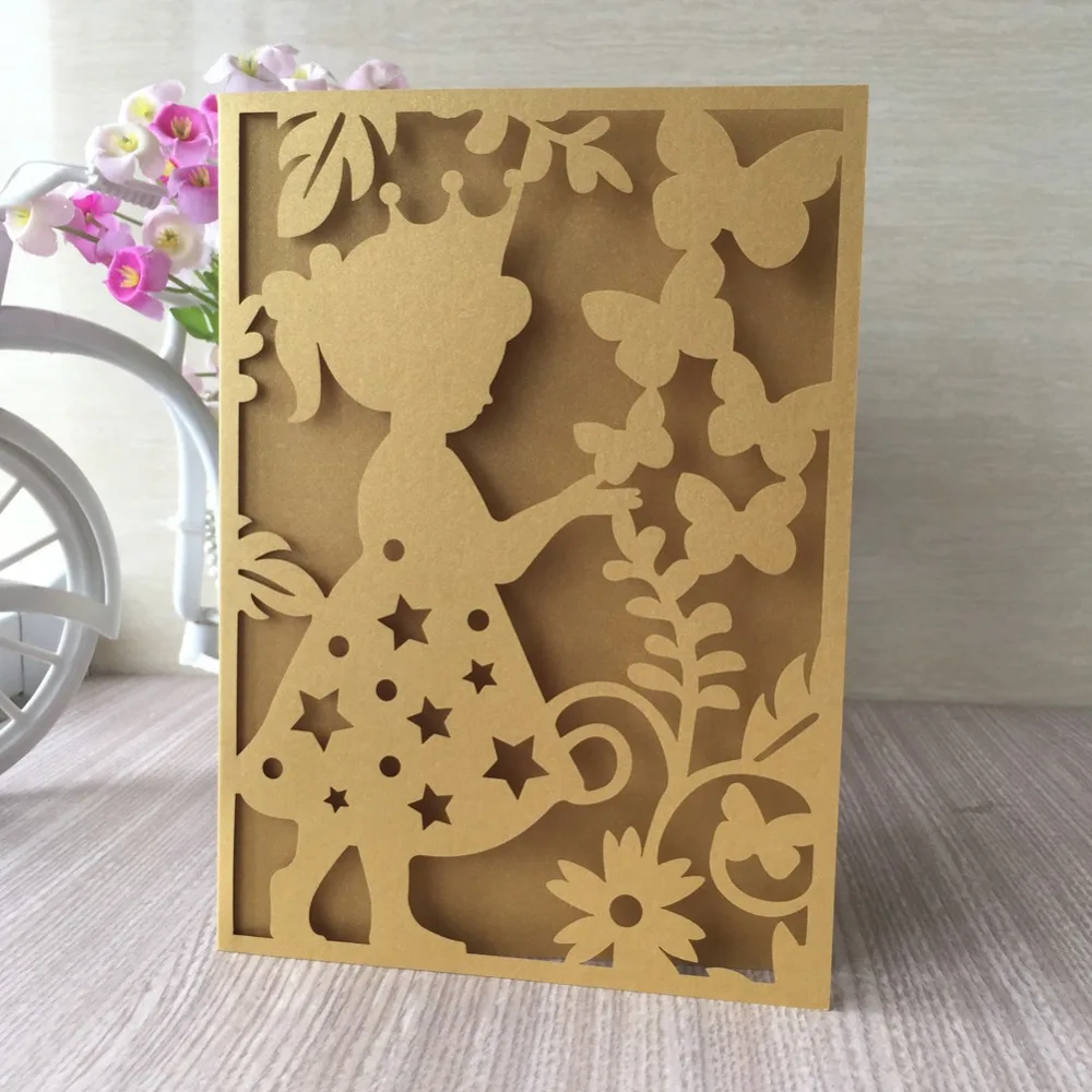 

30Pcs Unique Pearl paper Cute Pretty Girl's Birthday Party Baby shower Invitation Card Decoration Laser Cut Wedding Party Supply