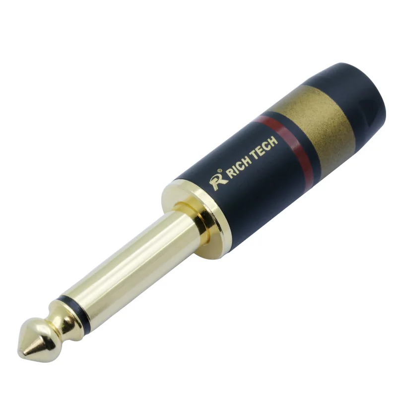 50pcs/25pairs Mono 2Poles 1/4&quot Jack 6.35mm Audio Connector Soldering Gold Plated 6.5mm Plug + Luxury Copper Shell Black Color |