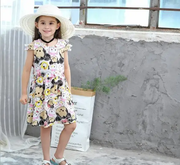 Little Girls Cartoon Print Dresses Summer Baby Girl Dress Cotton Casual Kids Clothes Children Clothing Size 2 3 4 5 6 years | Детская