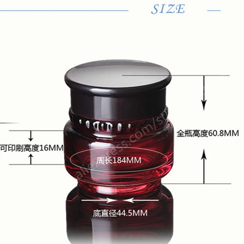 

Hot sale 200pcs/lot 50G glass Cream jar with red glass jars containers for cosmetic night cream for travel Refillable