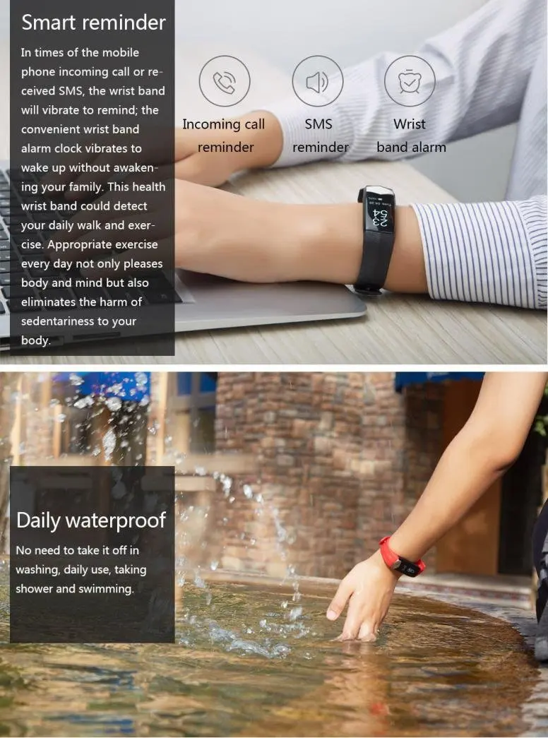 For Huawei P9 P10 Plus Mate S 9 8 Bluetooth Smart Wristband ECG Display Heart Rate Blood Pressure Fitness Monitor Bracelet | Электроника