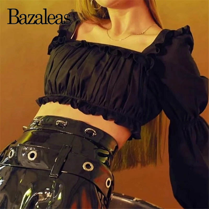 Женская укороченная блузка Bazaleas винтажная с открытыми плечами и буффами