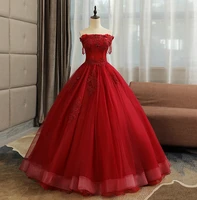 ezkuntza 2021 new wine red quinceanera dresses elegant off the shoulder lace applique beading custom made prom quinceanera gown