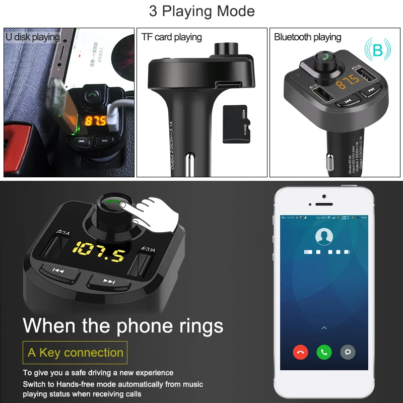 Автомобильный комплект громкой связи Mp3 Bluetooth Fm-трансмиттер модулятор
