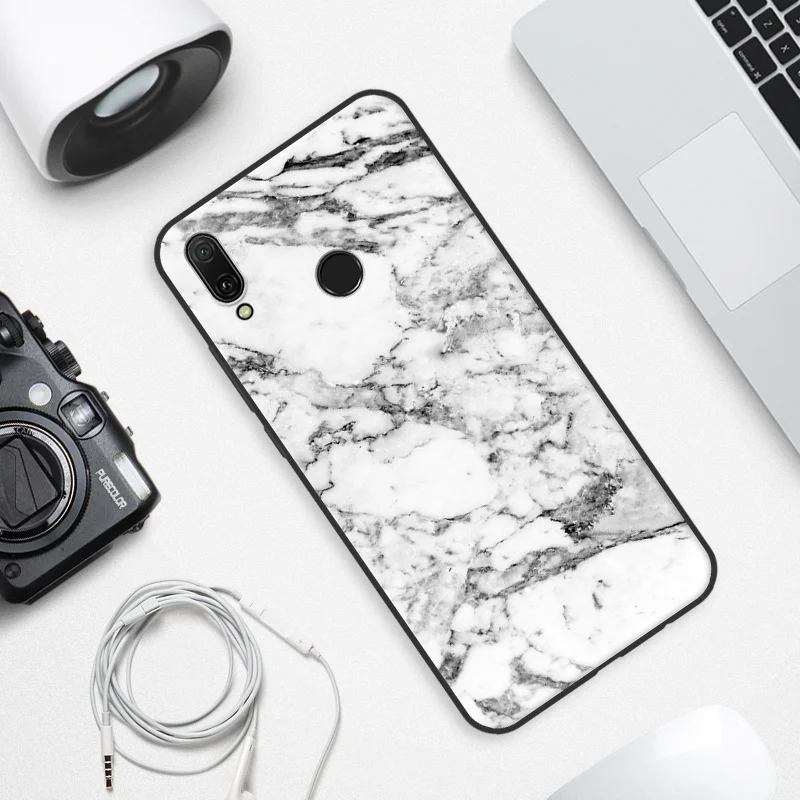 For Huawei Enjoy 9plus case Purecolor Stone &amp wood grain painted all inclusive Soft TPU shell back cover Huawie Y9 2019 |