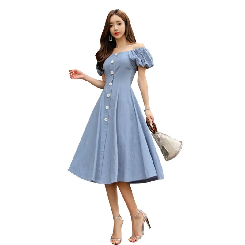 JSXDHK Slash шеи бальное летнее платье Новинка 2018 пикантные женские однобортный с