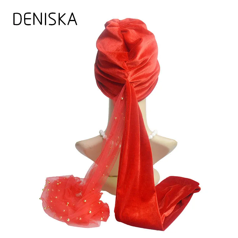 DENISKA новинка 2018 африканская повязка на голову Женский бархатный тюрбан с бисером