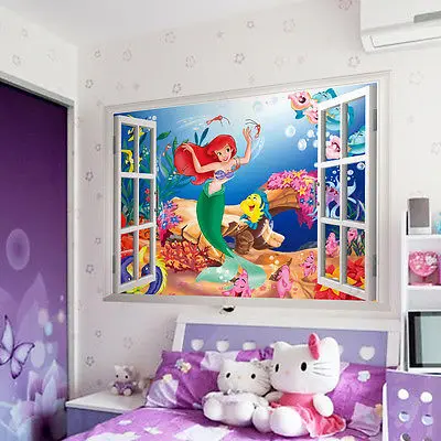 Sirenetta 3D Finestra Adesivo Da Parete PVC murale fai da te Bambini Casa|Наклейки на стену| |