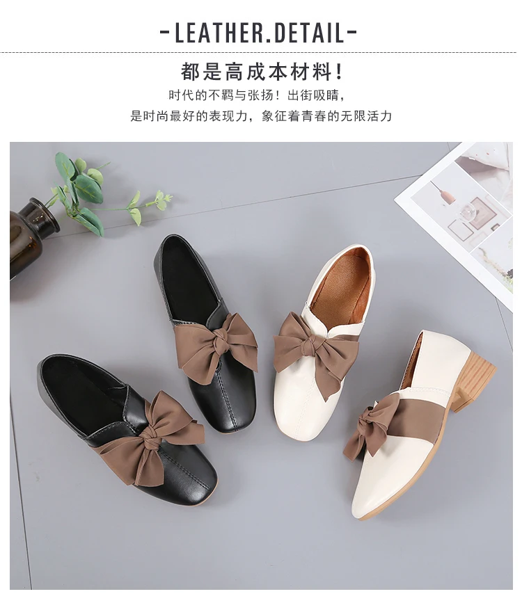 Bow Knot Casual Shoes for Women Flats Leather Oxfords Women Shoes Woman Fashion Square Heels Slip on Ladies Shoes Espadrilles