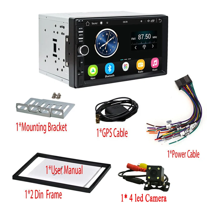 With 4 led Camera Новейший Android Bluetooth Авторадио мультимедийный плеер Автомобильный Стерео FM радио gps навигация USB SD 2 Din сенсорный аудио плеер - Цвет: With 4 led Camera
