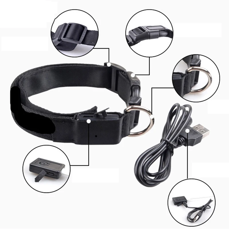 1pc Safety LED Dog Collar Flashing In Dark Light-Up 3 Mode Lighting Led Pet Wide Luminous Products For Puppy Dogs | Дом и сад