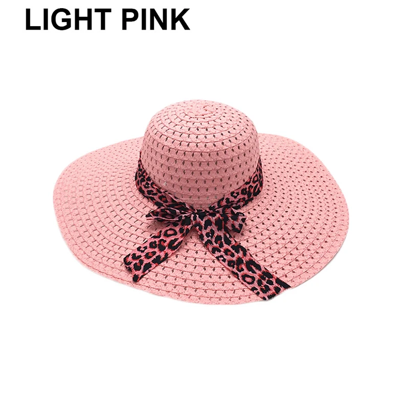 Light Pink Новинка, Соломенная пляжная шляпа на плоской подошве с бантом для женщин, модные женские туфли-Дерби с широкими полями, женские летние Брендовые повседневные богемные солнцезащитные кепки - Цвет: Light Pink