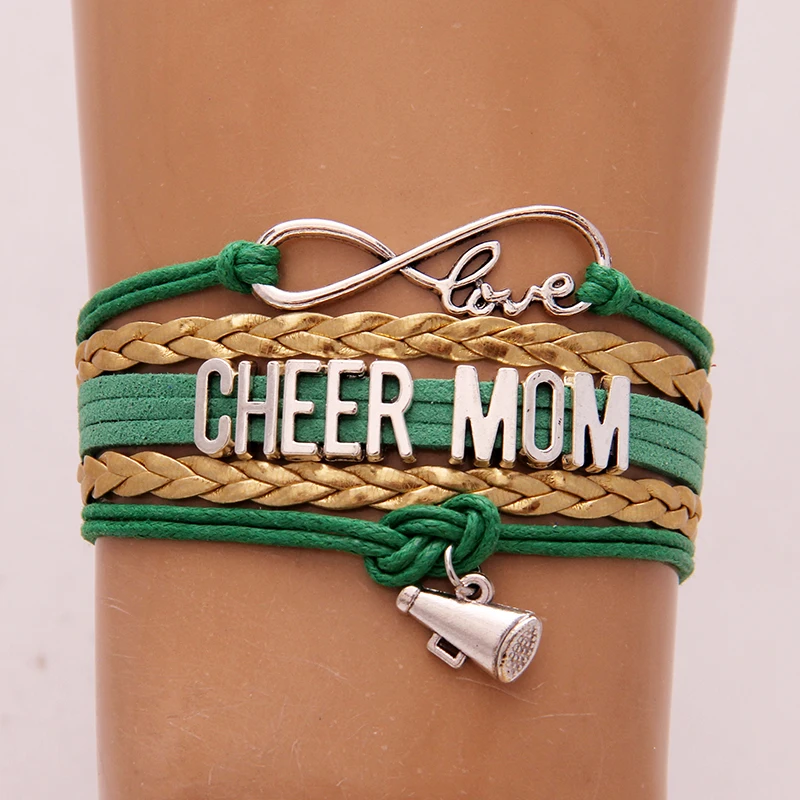 (10 шт./лот) Infinity Love надпись cheer mom браслет рожок кожаный с подвеской специальные