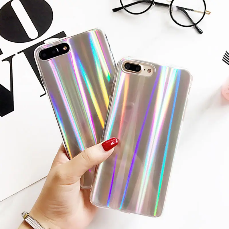 Цветной лазерный чехол для телефона iphone X, 5, 7, 8, 6, 6S Plus, крутой Радужный блестящий чехол, мягкая задняя крышка из ТПУ, чехол