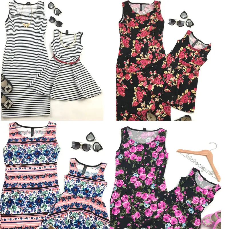 Платье для мамы и дочки летнее платье без рукавов с цветочным принтом детское