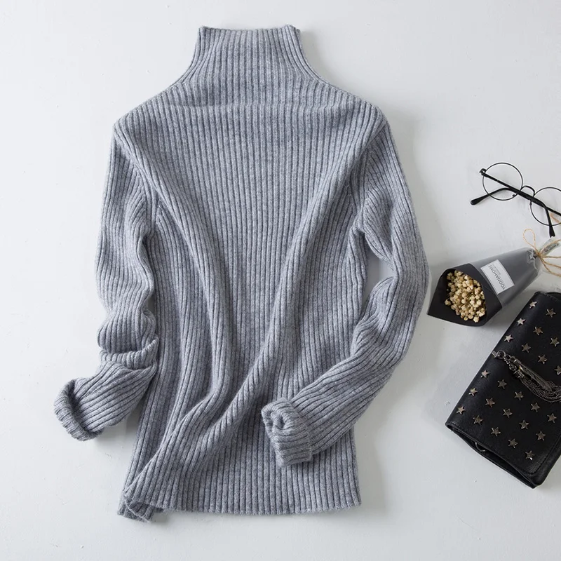 Женский модный кашемировый свитер с высоким воротом белый черный серый длинным