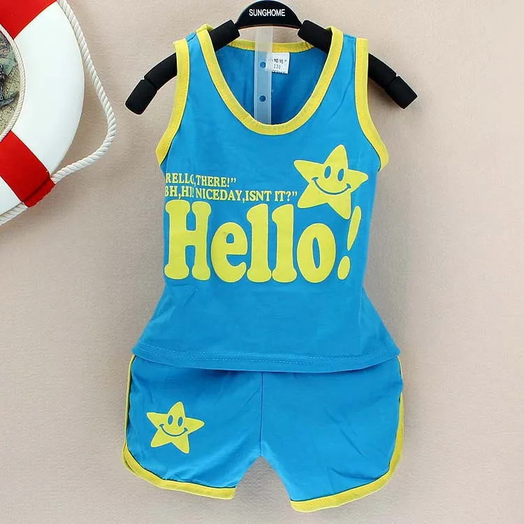 Детская одежда Hello для мальчиков и девочек летний хлопковый комплект одежды
