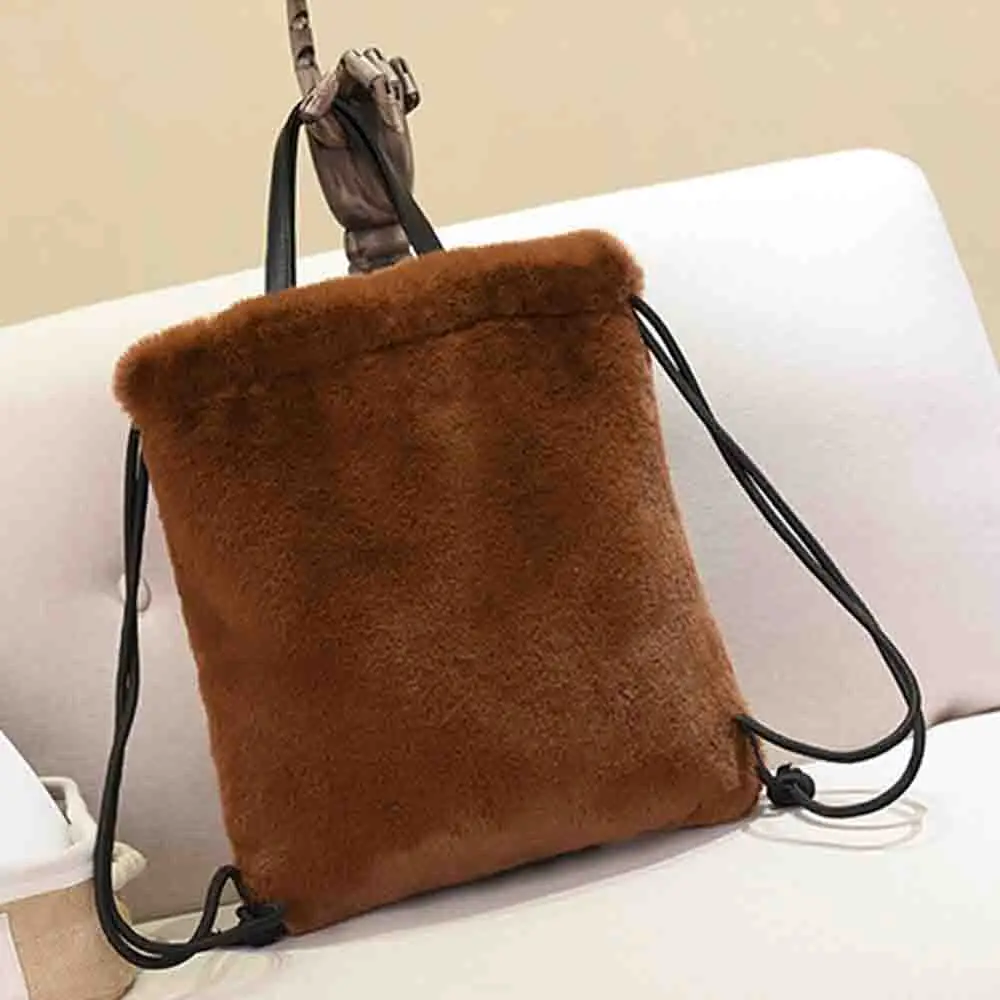 Dark Brown TXJRH модная леопардовая искусственная меховая Сумочка с мехом, сумка-тоут, рюкзак на шнурке, сумочка, стильная женская вечерняя сумочка, 6 цветов - Цвет: Dark Brown