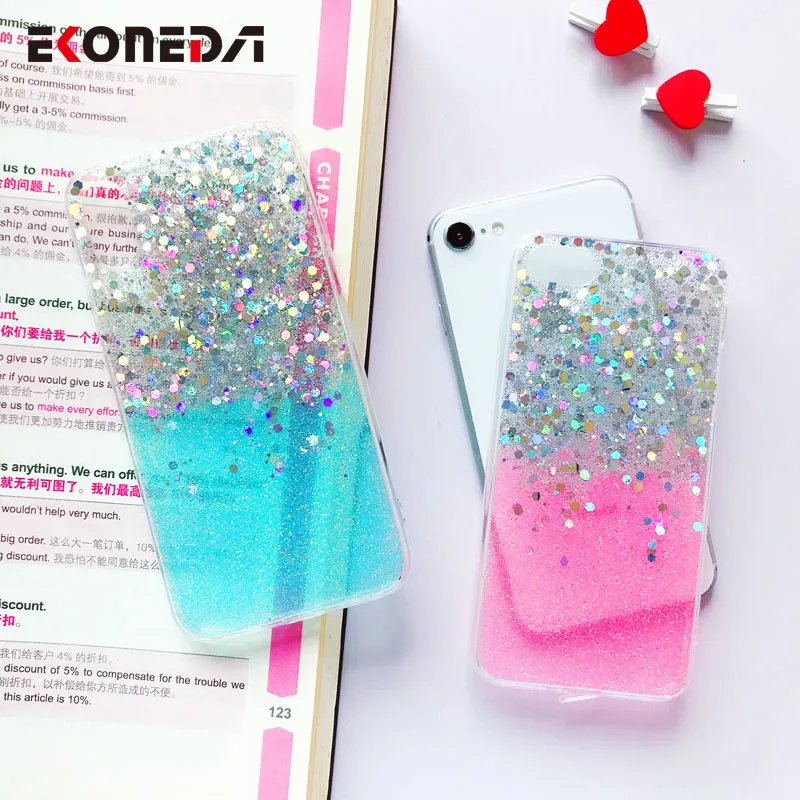 EKONEDA Bling Sequins Ingradient Glitter Case For iPhone XR XS Max X Silicone Soft Girl Cover 6S 7 8 Plus |