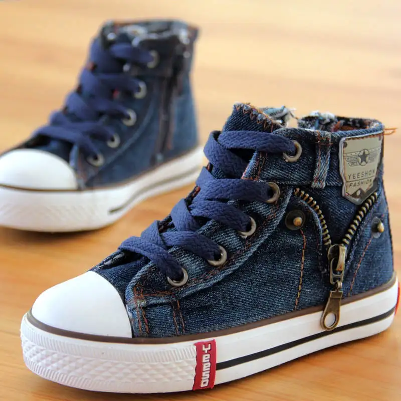 D660 navy blue 14 видов, Новое поступление, Размеры 25-37, детская обувь, Детские парусиновые кроссовки, джинсы для мальчиков, ботинки на плоской подошве для девочек, джинсовая обувь с боковой молнией - Цвет: D660 navy blue