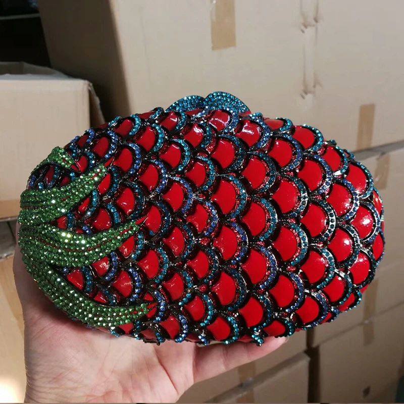 

XIYUAN BRAND pineapple shape red/yellow Crystal Women Evening Purse Metal Clutch Bag Wedding Dinner Minaudiere Handbag wallet