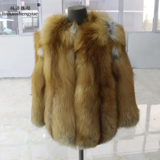 

Linhaoshengyue Fashion Women Red Fox Fur Coat with Long Sleeve